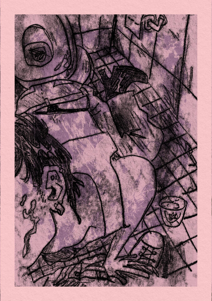 'BASS/HEARTBEAT', monoprint and risograph, 2024